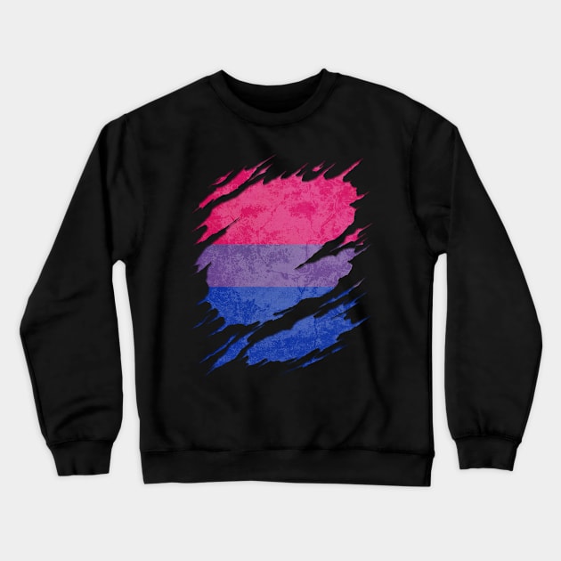 Bisexual Pride Flag Ripped Reveal Crewneck Sweatshirt by wheedesign